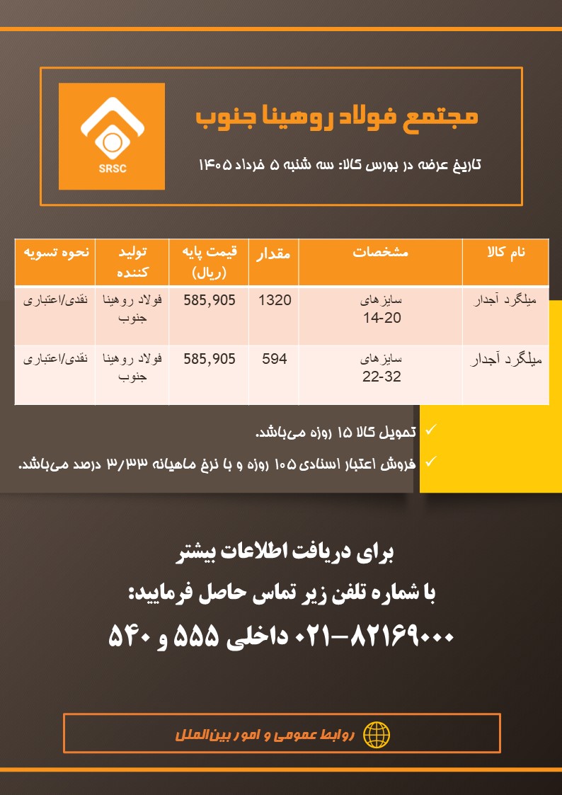 لیست قیمت میلگرد آلیاژی 5 خرداد 1405